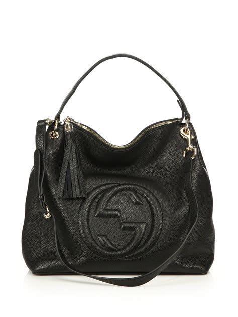 gucci gg with shoulder strap black leather satchel|Gucci dark grey shoulder handbag.